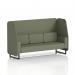 This image features a sleek and modern dynamic booth, custom-made and available in Brixworth design with black legs. The 3 seater open design is upholstered in Main Line Flax fabric and includes Monument panels for added style.
