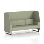 This photo features a spacious, three-seater booth with sleek black legs and stylish Newbury panels. Made to order with durable Main Line Flax fabric, this booth offers a dynamic and modern seating option.
