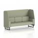 This photo features a spacious, three-seater booth with sleek black legs and stylish Newbury panels. Made to order with durable Main Line Flax fabric, this booth offers a dynamic and modern seating option.