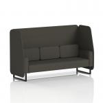 This photo shows a sleek and stylish 3-seater open booth with black legs, made to order in Brixworth design. The booth features Temple panels and is upholstered in Main Line Flax fabric, completing its dynamic look.