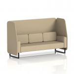 The picture displays a sleek and modern Dynamic Booth, customized to perfection. Its Brixworth 3 seater open design features chic black legs and Main Line Flax fabric. The gorgeous Upminster panels and sofa make it a standout piece.