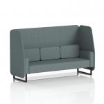 The image shows a sleek Brixworth 3 seater open booth with black legs, upholstered in Main Line Flax fabric. The booth also features elegant Westminster panels and a matching sofa, creating a dynamic and versatile seating arrangement.
