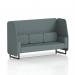 The image shows a sleek Brixworth 3 seater open booth with black legs, upholstered in Main Line Flax fabric. The booth also features elegant Westminster panels and a matching sofa, creating a dynamic and versatile seating arrangement.