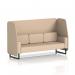 A photo of the Dynamic Booths Open Booth with Black Legs in Synergy Fabric shows a sleek and modern 3 seater booth. The sleek black legs and affix panels add to the sleek design, making it a perfect addition to any space.