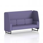 This image shows a dynamic booth that can be made to order in Brixworth style. It features black legs and an open back with a 3-seater sofa in synergy fabric. Optional panels can be added for a customized look.