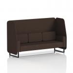A photo of Dynamic Booths Brixworth 3-seater open booth with black legs in synergy fabric displays a sleek and modern design. The wed panels and sofa add a touch of sophistication, making it a versatile addition to any space.