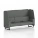 The image showcases a modern and dynamic seating area with a 3-seater open booth featuring sleek black legs. The booth is upholstered in sumi fabric and complemented by kobe panels, creating a sophisticated look. The large sofa provides ample space for comfortable seating and adds to the overall elegance of the design.
