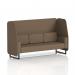 This photo shows a stylish and modern dynamic booth made to order. It features a black legged Brixworth 3-seater open booth with Sumi fabric, accompanied by sleek Osaka panels and a sofa, creating a sophisticated and customizable seating option.