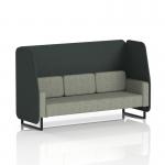 This photograph captures a contemporary and sleek open booth design with black legs and charcoal panels, perfect for any modern space. The rivet fabric adds texture and depth, making it a stylish addition to any room. The vitreous sofa offers comfortable seating for up to three people. Custom-made in Brixworth, this 3 seater booth exudes a dynamic and personalized touch to any environment.