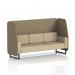 The photo depicts a custom-made Brixworth 3 seater open booth with black legs, upholstered in Main Line Flax fabric. It features bank panels and an Upminster sofa in a neutral color, creating a spacious and modern look.