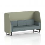 This picture shows a custom-made Brixworth 3 seater open booth with black legs, upholstered in Main Line Flax fabric. It features Newbury panels and a Westminster Sofa, creating a dynamic and modern seating arrangement.