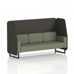 This image features a stylish Dynamic Booths 3-seater open booth with black legs, customized in Main Line Flax fabric. The temple panels and monument sofa add a touch of elegance to the overall design. Perfect for creating a dynamic and inviting seating area in any space.