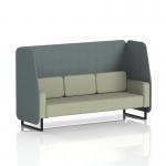 This photograph captures a sleek and modern 3-seater open booth with black legs, upholstered in elegant main line flax fabric. The Westminster panels and Newbury sofa add a touch of sophistication to this dynamic booth, perfectly suited for any commercial or residential space.