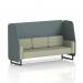 This photograph captures a sleek and modern 3-seater open booth with black legs, upholstered in elegant main line flax fabric. The Westminster panels and Newbury sofa add a touch of sophistication to this dynamic booth, perfectly suited for any commercial or residential space.