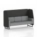 A sleek and modern open booth with black legs, designed for ultimate comfort and style. The synergy fabric adds a touch of sophistication, while the mix panels and partner sofa provide flexibility for any space.