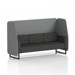 This image showcases Dynamic Booths Made to Order Brixworth 3 Seater Open Booth with Black Legs. The booth features synergy fabric and partner panels, along with a mix sofa. It is a modern and versatile seating option for any space.