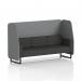 This image showcases Dynamic Booths Made to Order Brixworth 3 Seater Open Booth with Black Legs. The booth features synergy fabric and partner panels, along with a mix sofa. It is a modern and versatile seating option for any space.