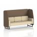 This image showcases a modern and stylish dynamic booth, designed with black legs and upholstered in sumi fabric. The open booth features Osaka panels and a Zen sofa, creating a sleek and inviting seating area. Perfect for any space in need of comfortable yet visually appealing furniture.