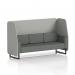 The image shows a sleek and modern open booth with black legs and sumi fabric. The panels feature a vibrant Tokyo design, while a matching Kobe sofa adds comfort and style. This dynamic booth is customizable and made to order, creating a personalized and fashionable seating area.