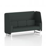 The image shows a sleek and modern dynamic booth with white legs and charcoal panels upholstered in rivet fabric. This made-to-order Brixworth 3 seater open booth exudes sophistication and elegance. Perfect for any contemporary space.