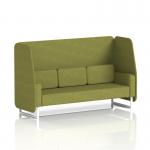 This photo showcases a customizable Brixworth 3-seater booth with sleek white legs and a contemporary rivet fabric. The chic olive panels and comfortable sofa make it an appealing addition to any space.