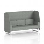 The photo shows a modern and stylish 3-seater booth with white legs and a rivet fabric in Brixworth style. The open booth design allows for a dynamic and customizable seating experience. Sleek and prime panels complete the look, making this sofa perfect for any space.