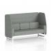 The photo shows a modern and stylish 3-seater booth with white legs and a rivet fabric in Brixworth style. The open booth design allows for a dynamic and customizable seating experience. Sleek and prime panels complete the look, making this sofa perfect for any space.