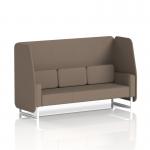 The photograph captures a sleek and modern open booth with white legs, expertly crafted by Dynamic Booths. The Brixworth 3 seater features a stunning X2 fabric, complemented by Theory panels and a matching sofa. Perfect for any contemporary space.