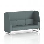 This image showcases a stylish and functional Dynamic Booth made to order in Brixworth design. The 3-seater booth features white legs and is upholstered in Main Line Flax fabric. Intricate Westminster panels add a touch of elegance to this modern sofa.