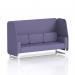 The image displays a stylish and modern dynamic booth, custom-made in Brixworth 3 seater design with complementary white legs. The synergy fabric adds a touch of elegance and sophistication. Optional order panels can be added to complete the functional and sleek sofa design.