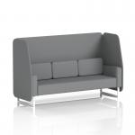 This photo features a dynamic booth made to order specifically for Brixworth. The booth has a 3 seater open design and is supported by white legs. The fabric chosen is Synergy, and it comes with partner panels and a sofa.