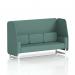 The picture shows a stylish, modern 3-seater booth with white legs. The sumi fabric adds texture and depth to the Handa panels, creating a dynamic and unique piece. Perfect for any space in need of a custom-made seating solution.