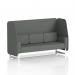 A sleek and modern open booth with white legs and sumi fabric, featuring Kobe panels and a comfortable 3 seater sofa. Designed to order, this dynamic booth is perfect for any space in need of a stylish and versatile seating solution.