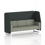 This photo showcases a custom-made Brixworth 3 seater open booth with white legs in rivet fabric. Charcoal panels and a vitreous sofa complete the modern design, adding a touch of sophistication to any space. The dynamic booths offer comfortable and stylish seating options for any event or gathering.