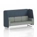 This picture features a custom-made Brixworth 3 seater open booth with white legs, upholstered in Rivet fabric. The booth includes Crucible panels and a Prime Sofa, creating a dynamic and modern seating option.