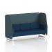 The picture showcases a sleek and modern Dynamic Booth - Made To Order Brixworth 3 Seater Open Booth. It features white legs, Polygon Panels, and a Calculus Sofa in X2 fabric. The booth exudes elegance and sophistication with its clean lines and minimalist design. It is perfect for open office spaces, waiting areas, or collaborative work environments. The customizable options make it suitable for any office setting. It is a harmonious blend of functionality and style.