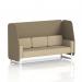 In the photo, a sleek Dynamic Booths sofa is featured, custom-made with white legs and upholstered in a chic Main Line Flax fabric. Its open design and three-seater size offers plenty of seating space, while bold Bank panels add a touch of modern style. The accompanying Upminster Sofa adds extra comfort and coziness to the booth.
