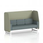 The picture shows a dynamic booth made to order, featuring a Brixworth 3 seater open booth with white legs. The main line flax fabric adds a touch of elegance while the Newbury panels and Westminster sofa enhance the overall aesthetic.
