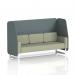 A photograph of Dynamic Booths - Made To Order Brixworth 3 Seater Open Booth With White Legs In Main Line Flax Fabric - Westminster Panels And Newbury Sofa showcases a versatile, modern design. The crisp white legs and clean lines create a sleek look, while the Main Line Flax Fabric adds texture and warmth. The Westminster Panels and Newbury Sofa add an extra touch of style and comfort to this custom-made booth.