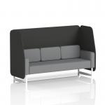 This photo showcases a sleek, modern 3-seater open booth from Dynamic Booths. The white legs and synergy fabric add a touch of sophistication, while the mix panels and partner sofa create a dynamic seating arrangement.