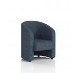 This photo features a stunning Lamport Armchair with sleek black feet, upholstered in a luxurious rivet fabric. Its dynamic design exudes modern elegance, perfect for any contemporary living room.