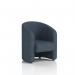 This photo features a stunning Lamport Armchair with sleek black feet, upholstered in a luxurious rivet fabric. Its dynamic design exudes modern elegance, perfect for any contemporary living room.