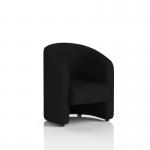 A modern and sleek armchair with black feet, upholstered in soft X2 fabric. The dynamic design of this piece adds a touch of sophistication to any room. Perfect for adding style and comfort to your living space.