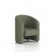 The Dynamic Sofas Lamport Armchair showcases a modern design with sleek black feet and is upholstered in a sophisticated Main Line Flax fabric. Its eye-catching Monument color adds a touch of elegance to any living space.