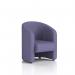 The image depicts a modern, stylish armchair with sleek black feet. The armchair is covered in smooth Synergy fabric, adding a touch of elegance to any room. Its dynamic design brings a sense of comfort and sophistication to any space.