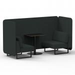 Brixworth 2 Seater Bench Booth With Black Legs And Black Table With Black Leg In Rivet Fabric - Charcoal Panels And Sofa SF003365
