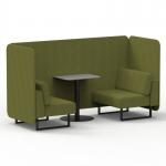 Brixworth 2 Seater Bench Booth With Black Legs And Grey Table With Black Leg In Rivet Fabric - Olive Panels And Sofa SF003427