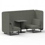 Brixworth 2 Seater Bench Booth With Black Legs And Grey Table With Black Leg In Rivet Fabric - Vitreous Panels And Sofa SF003429