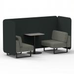 Brixworth 2 Seater Bench Booth With Black Legs And Grey Table With Black Leg In Rivet Fabric - Charcoal Panels And Vitreous Sofa SF003455