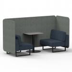 Brixworth 2 Seater Bench Booth With Black Legs And Grey Table With Black Leg In Rivet Fabric - Vitreous Panels And Charcoal Sofa SF003459